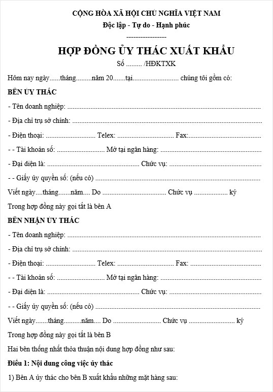 Hợp đồng ủy thác xuất khẩu