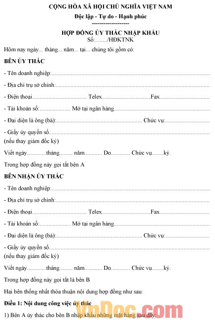hợp đồng ủy thác nhập khẩu